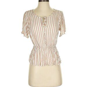 Abercrombie & Fitch Tan and White Blouse Flutter Sleeve Size Small
